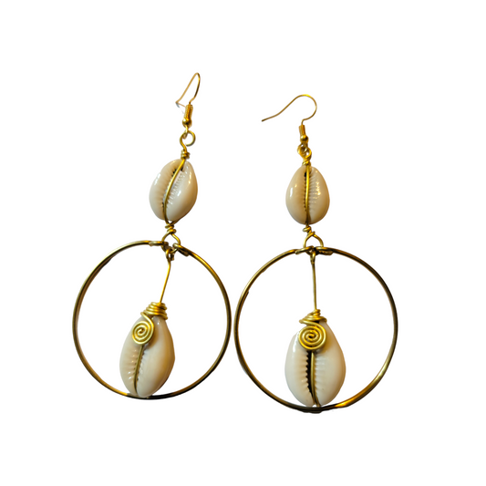 2 Cowrie Shells Hoop Earrings
