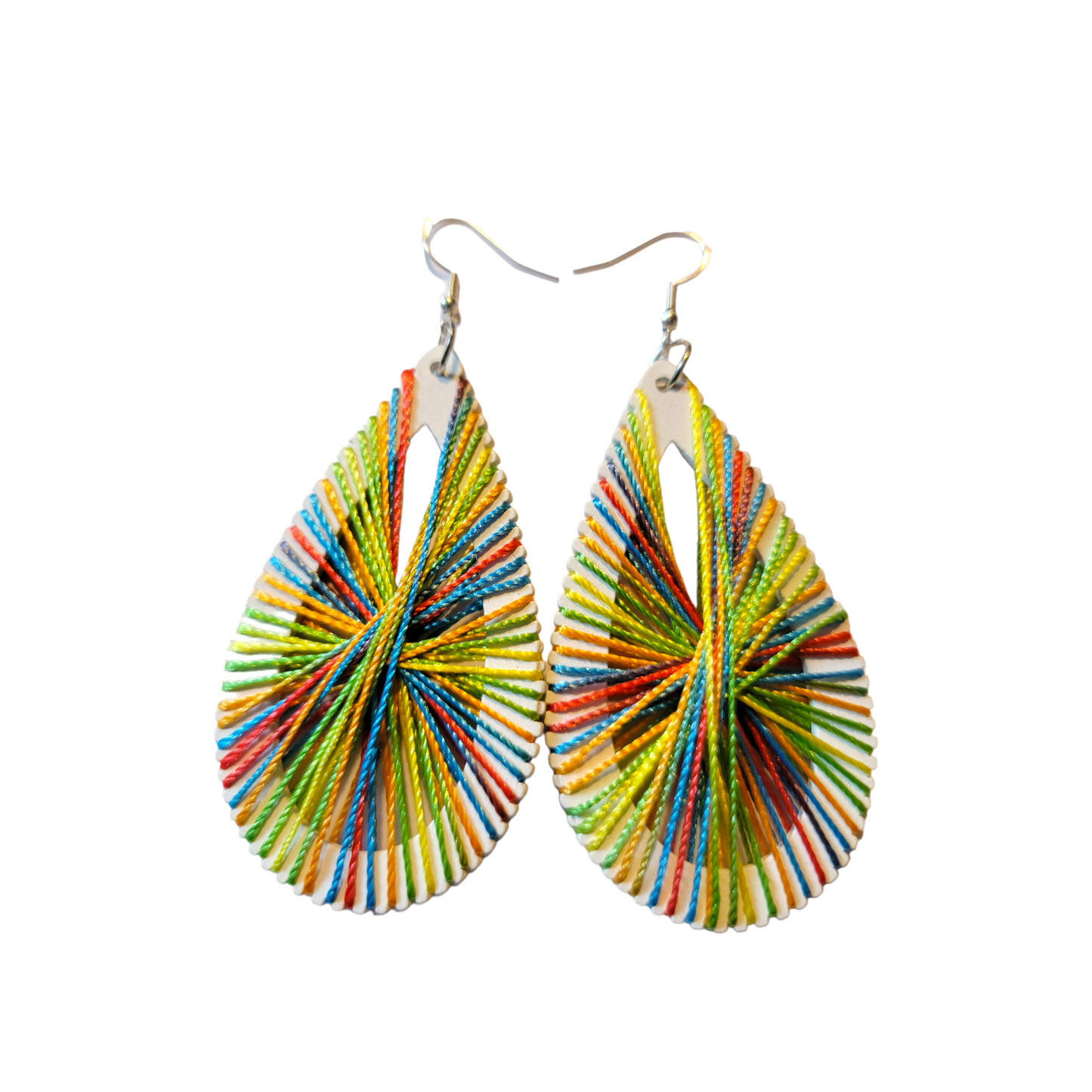 White Oval Threaded Earrings