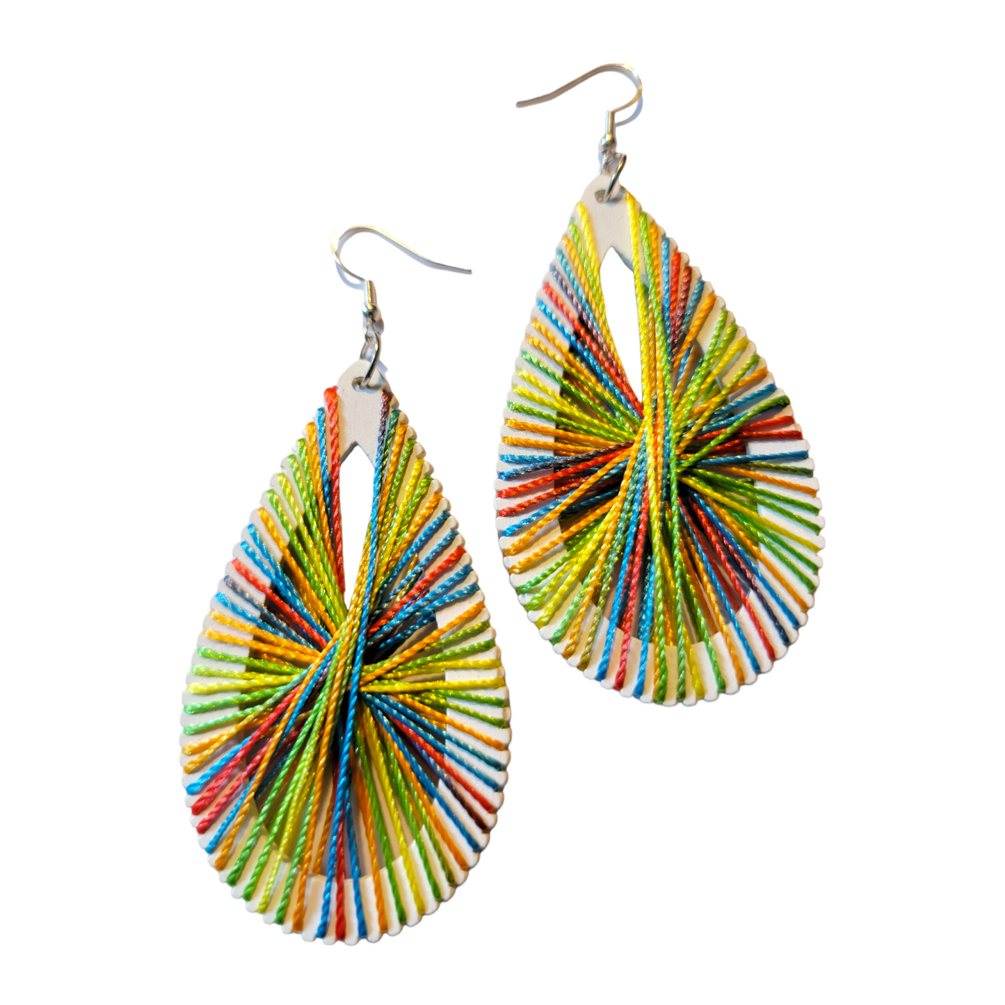 White Oval Threaded Earrings