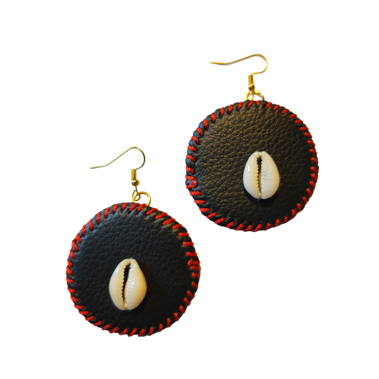 Red Threaded Leather with Shell Earrings