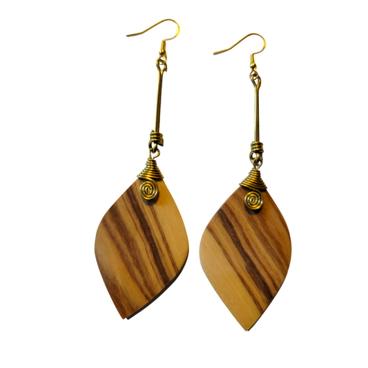 Wooden Leaf with Brass Earrings