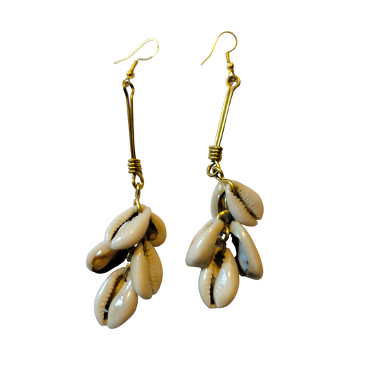 Cowrie Shells String on Brass Earrings
