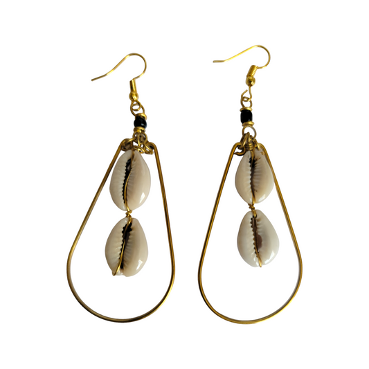 2 Cowrie Shells Oval Hoops