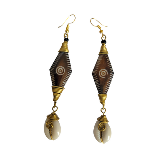 Diamond Shape Bone & Shell Earrings