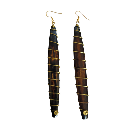 Long Brass Coiled Bone Earrings