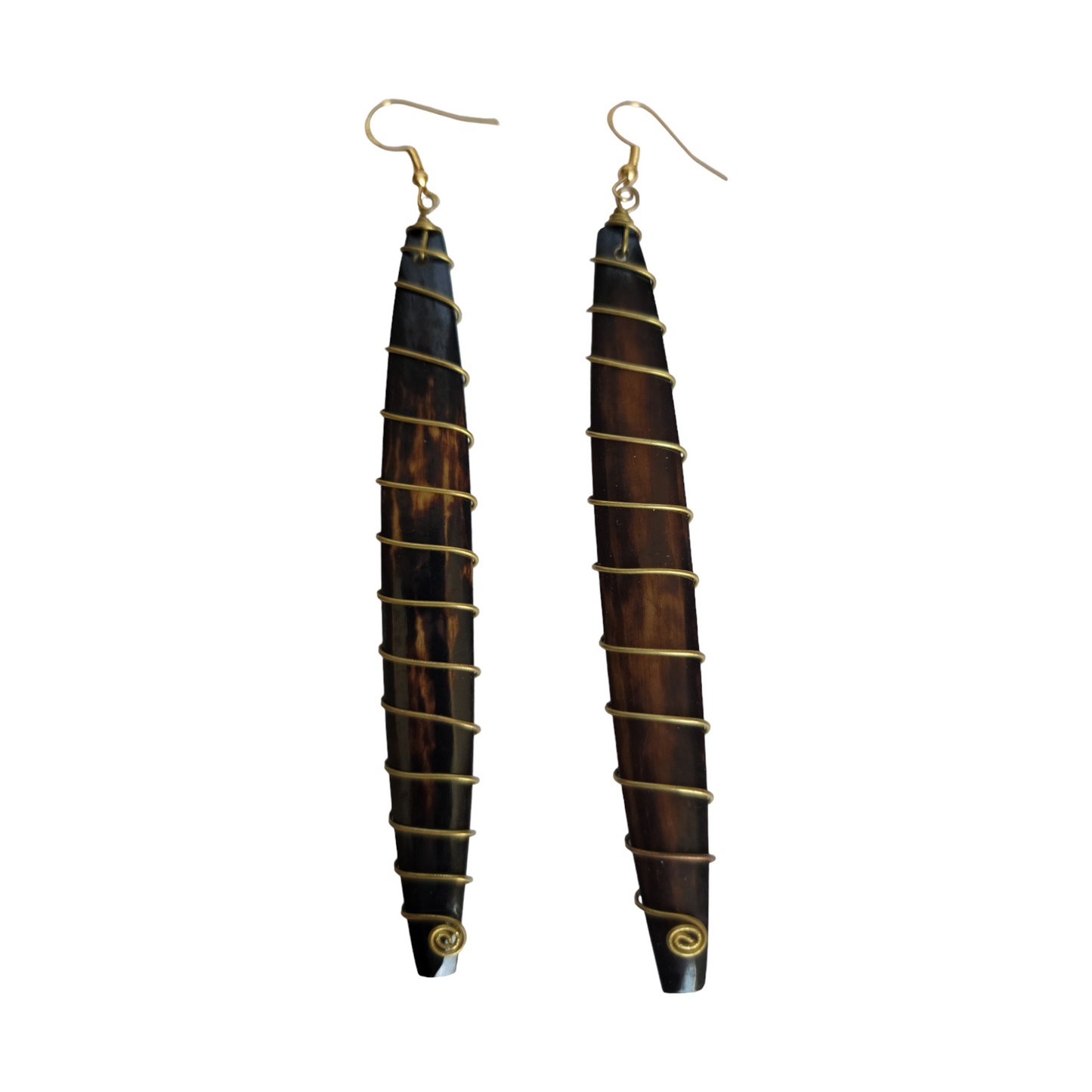 Long Brass Coiled Bone Earrings