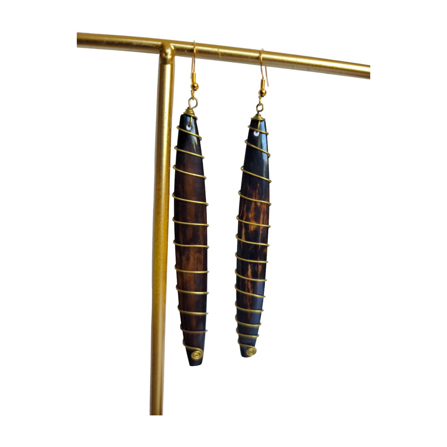 Long Brass Coiled Bone Earrings