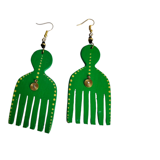 Green Wooden Comb Earrings