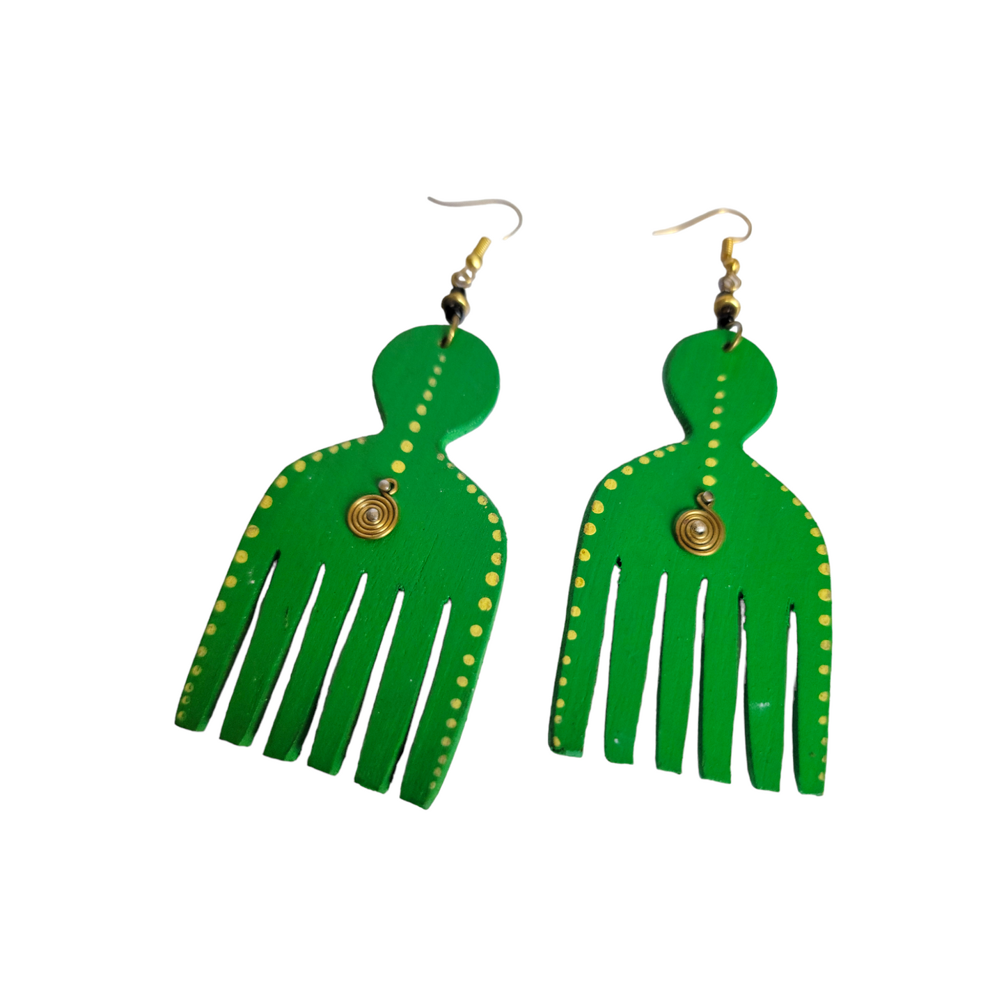 Green Wooden Comb Earrings