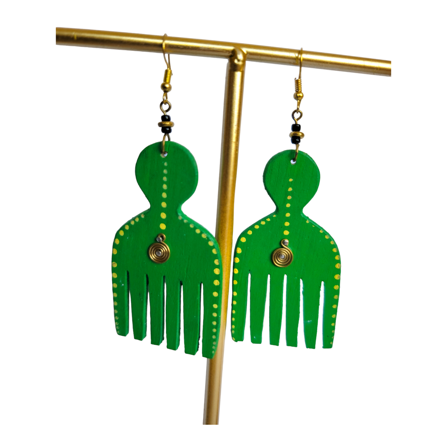 Green Wooden Comb Earrings