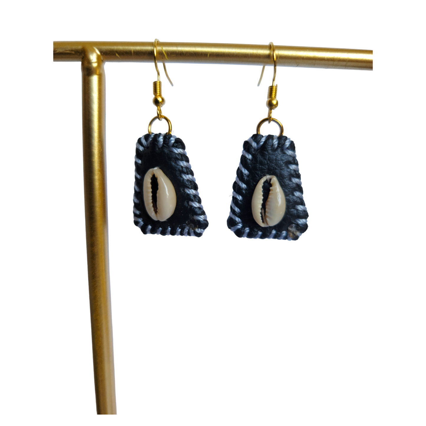 Mini Leather w/ Cowrie Earrings