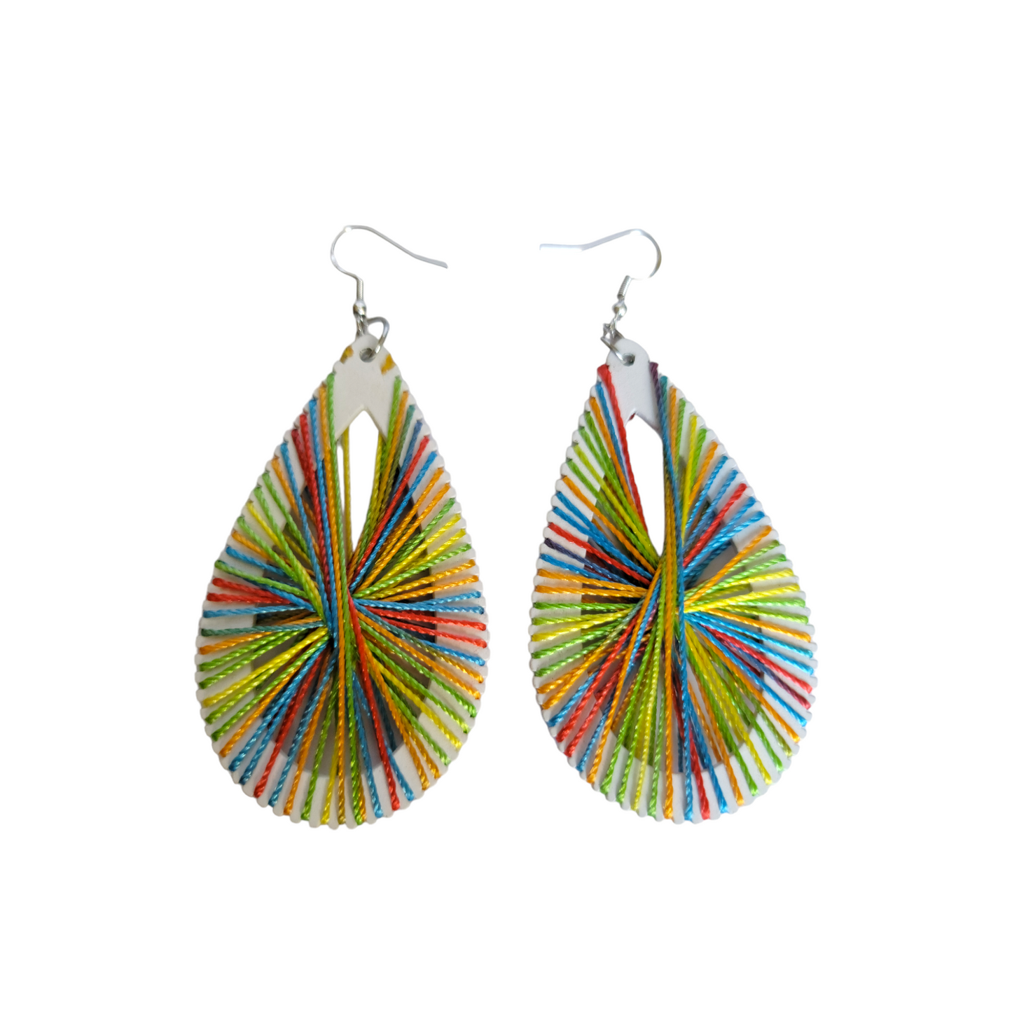 White Oval Threaded Earrings