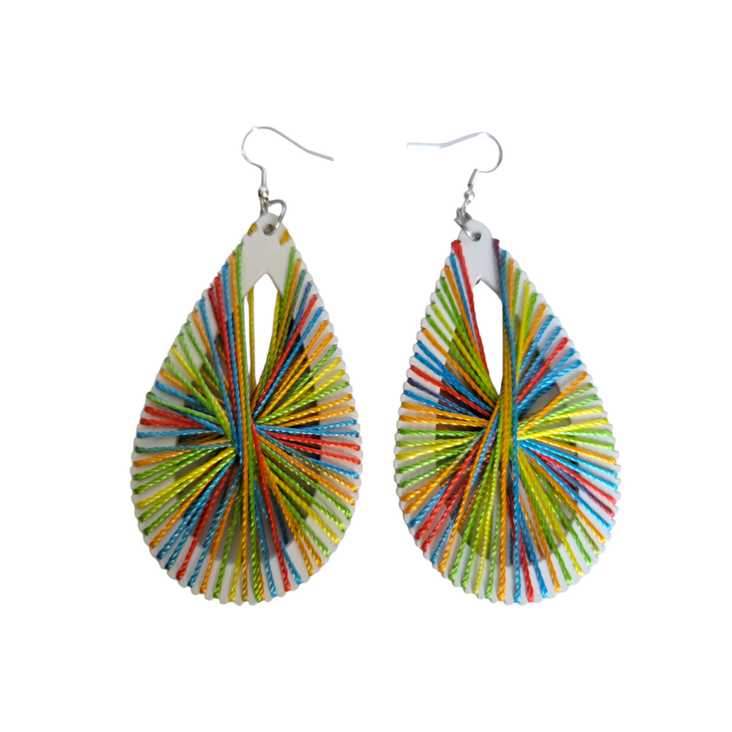 White Oval Threaded Earrings
