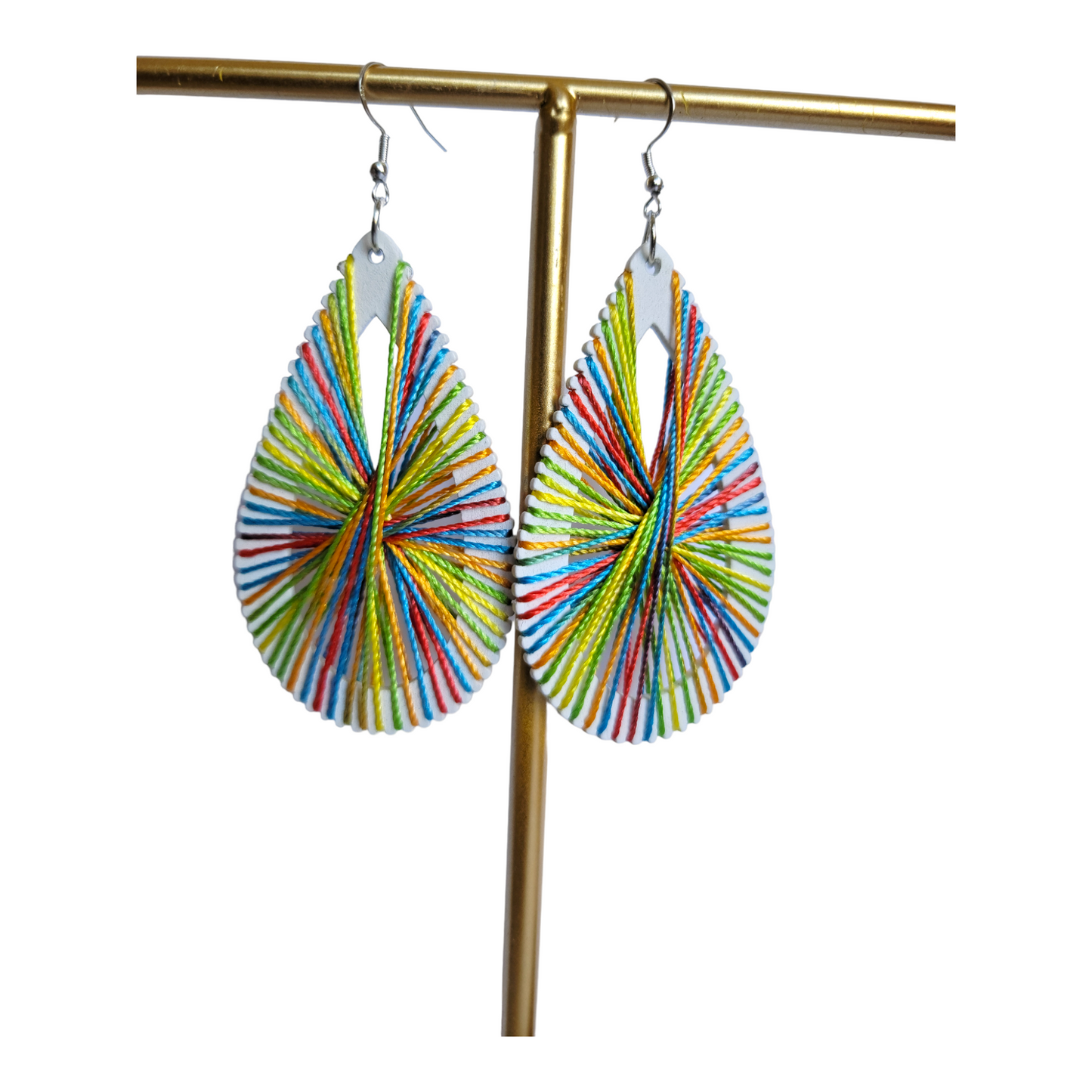 White Oval Threaded Earrings