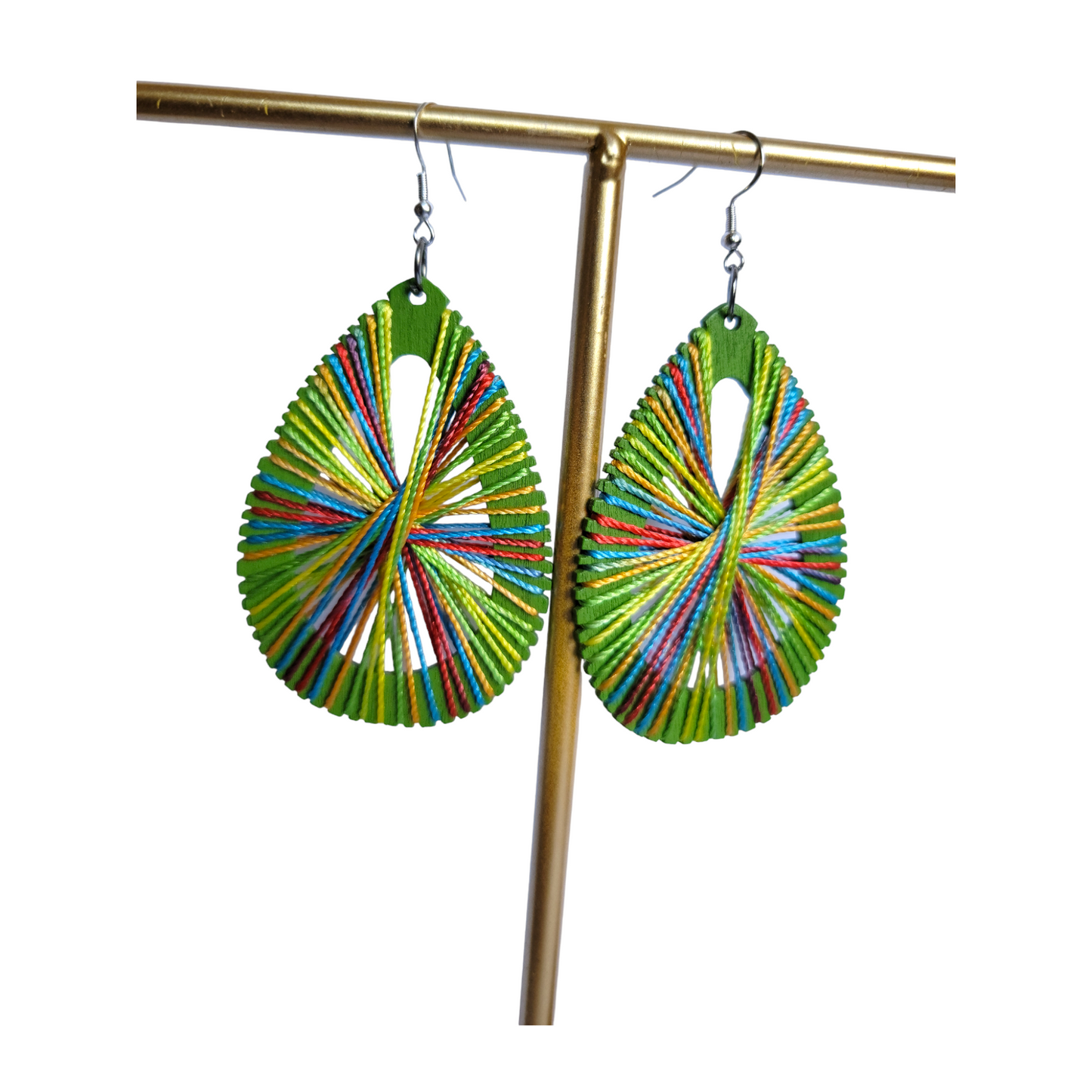 Green Oval Threaded Earrings