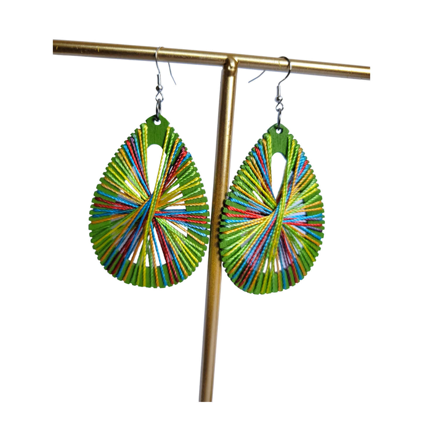 Green Oval Threaded Earrings