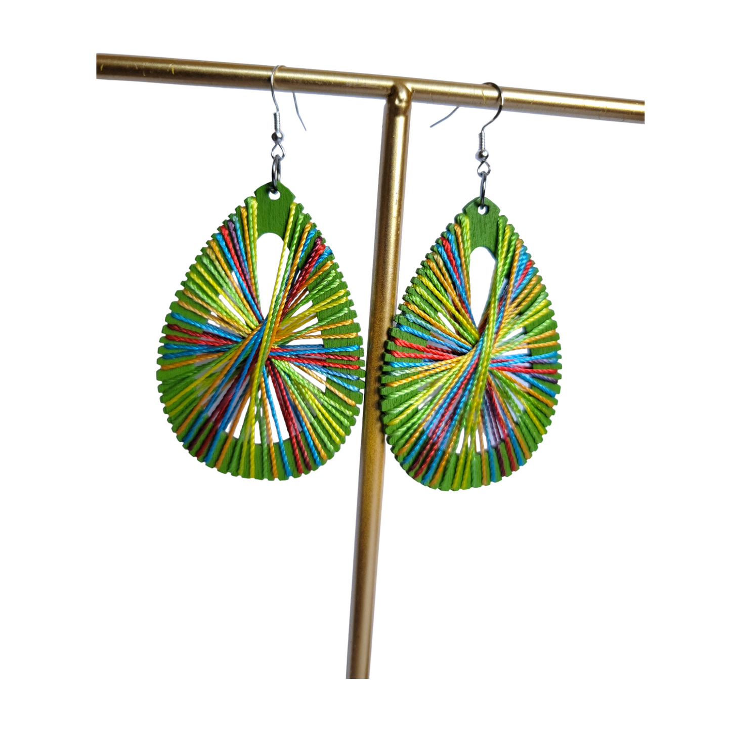 Green Oval Threaded Earrings