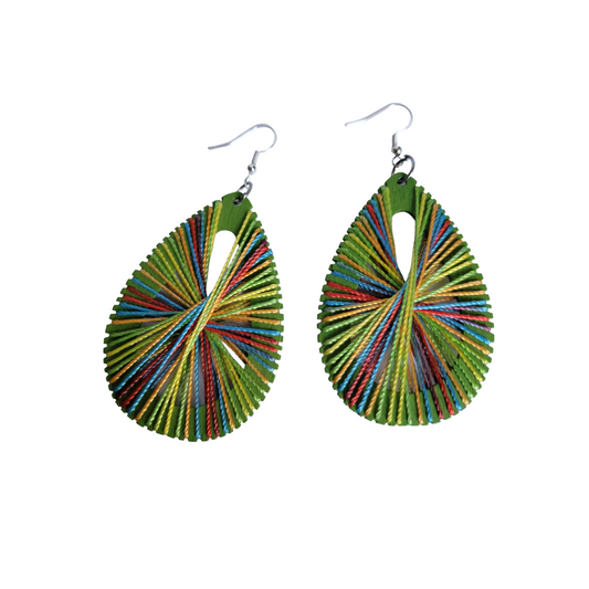 Green Oval Threaded Earrings
