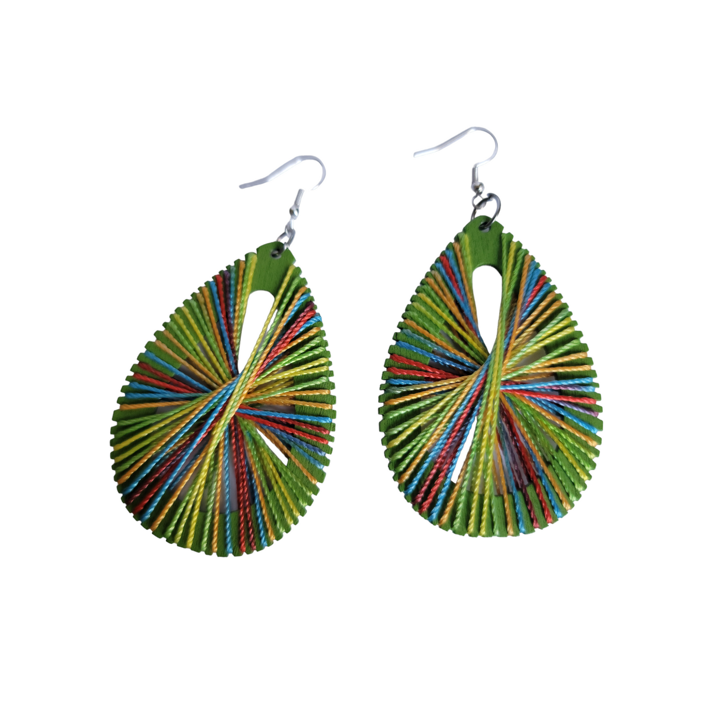 Green Oval Threaded Earrings