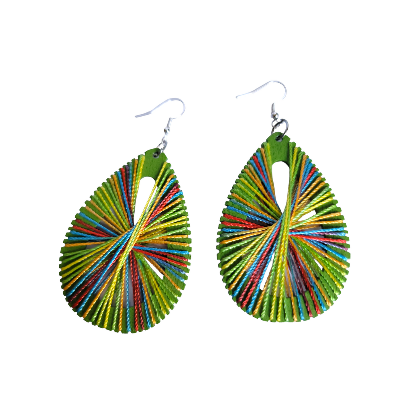 Green Oval Threaded Earrings