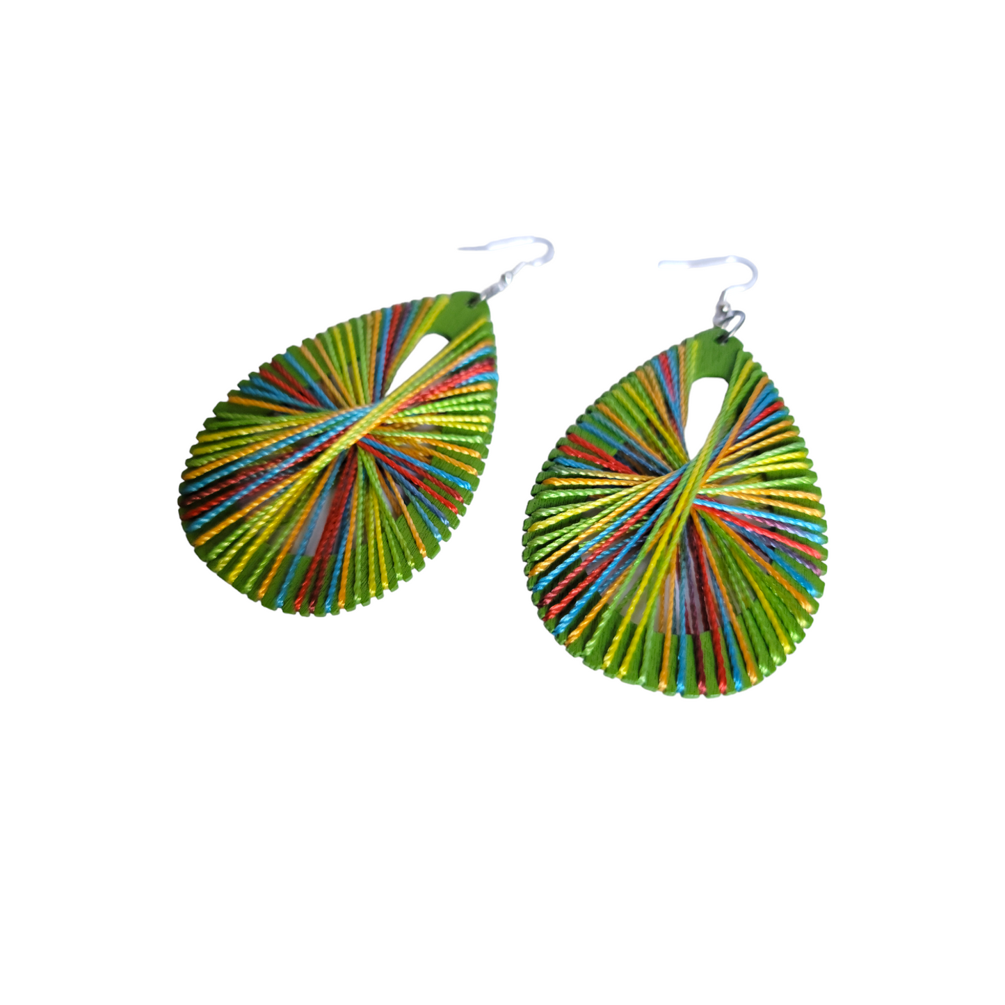 Green Oval Threaded Earrings