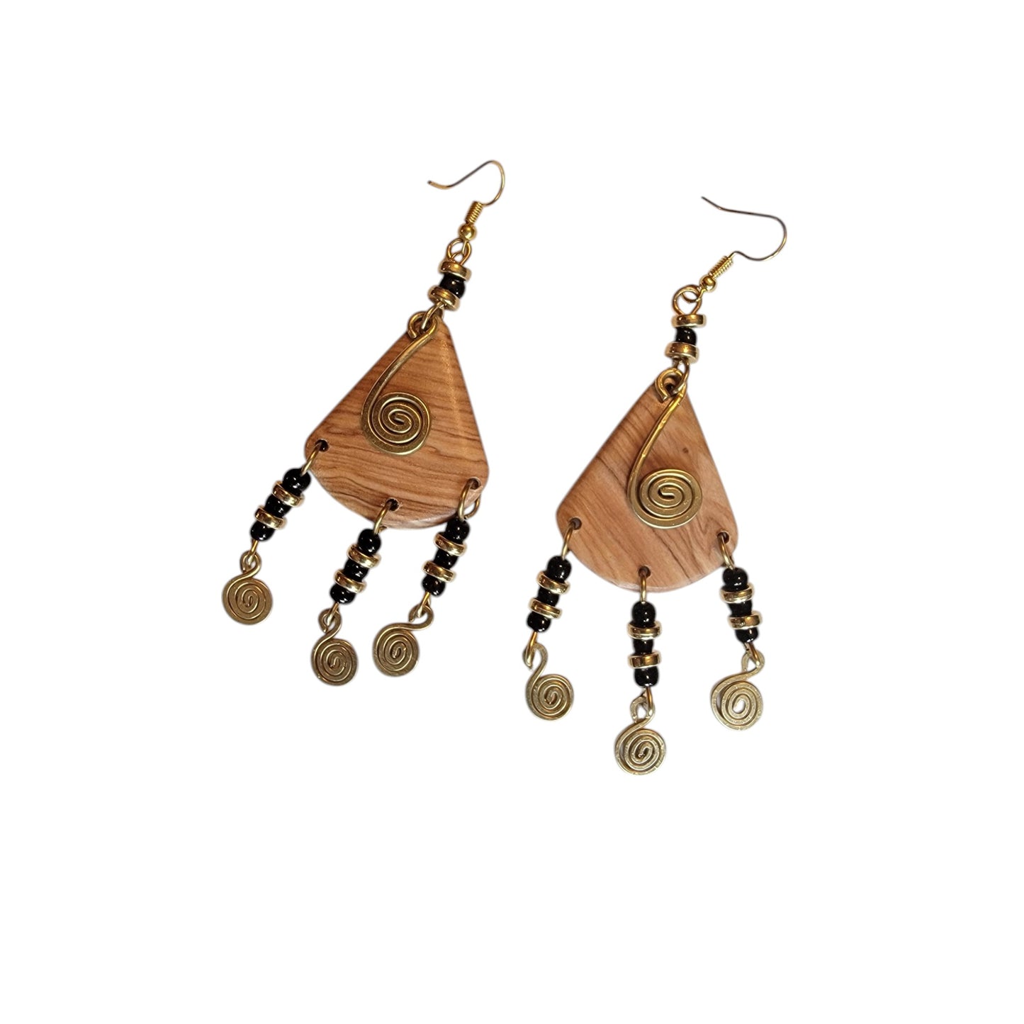 Brass CoilWooden Earrings