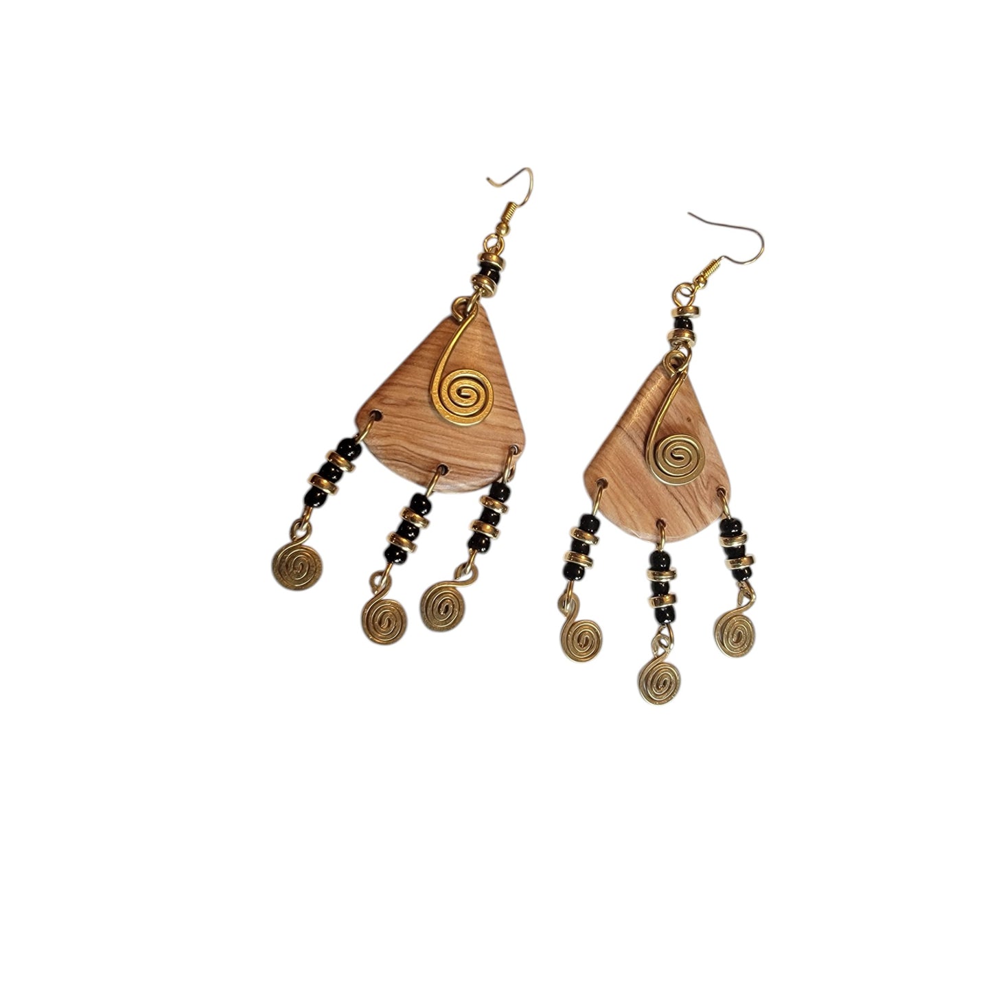 Brass CoilWooden Earrings