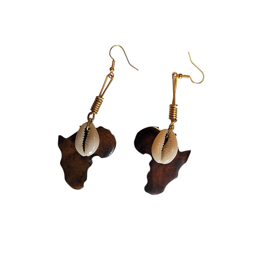 African Map W/ Cowrie Shell Earrings