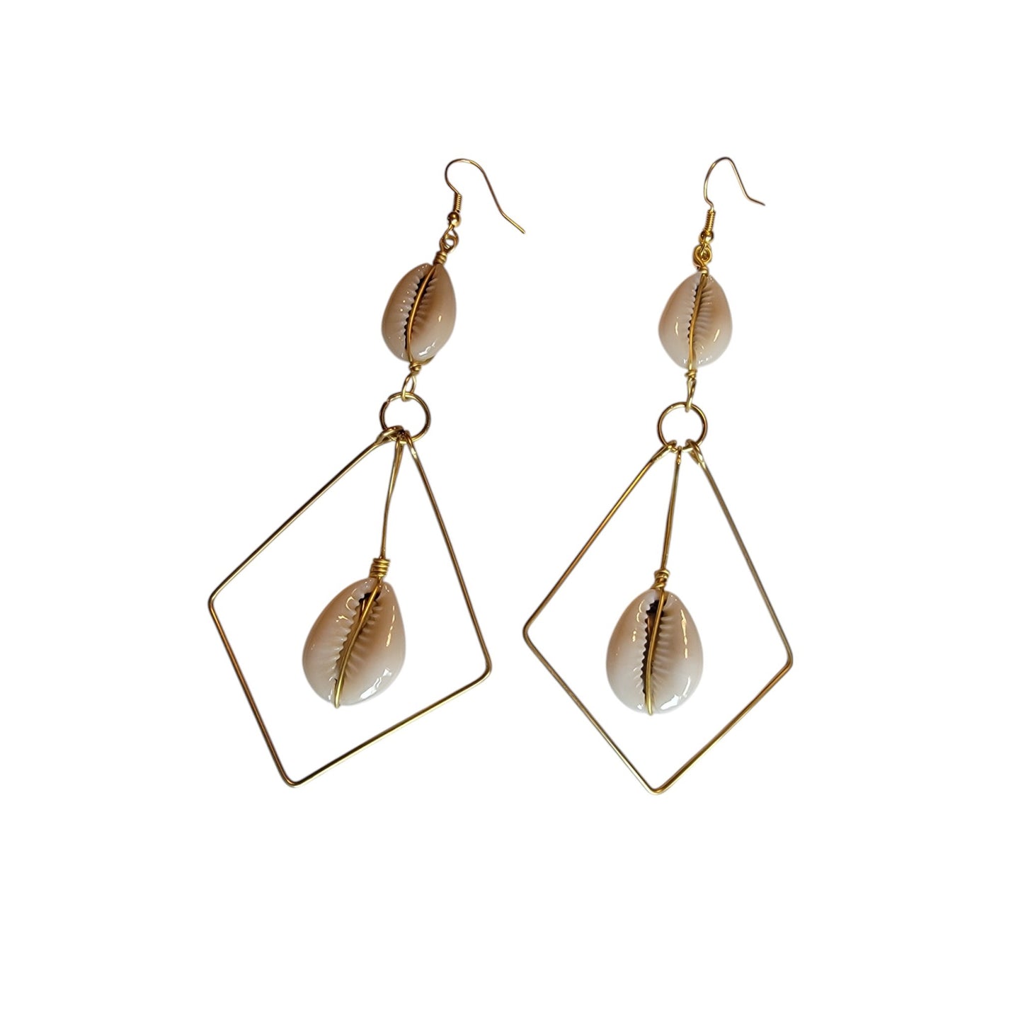 Diamond Shaped Brass W/ 2 Cowrie Shells