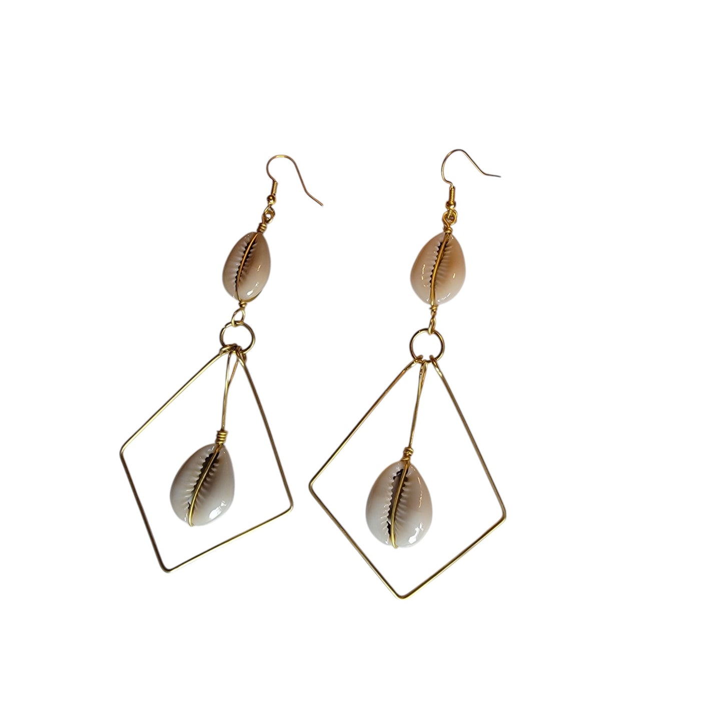 Diamond Shaped Brass W/ 2 Cowrie Shells