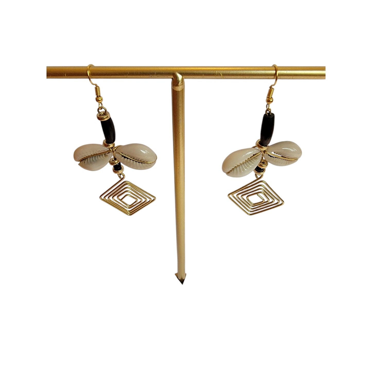 Square Brass Coil W/ shell and Bone