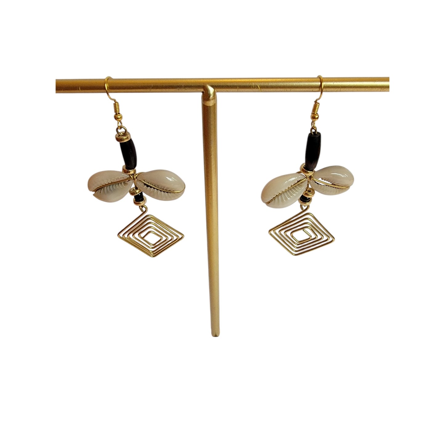 Square Brass Coil W/ shell and Bone