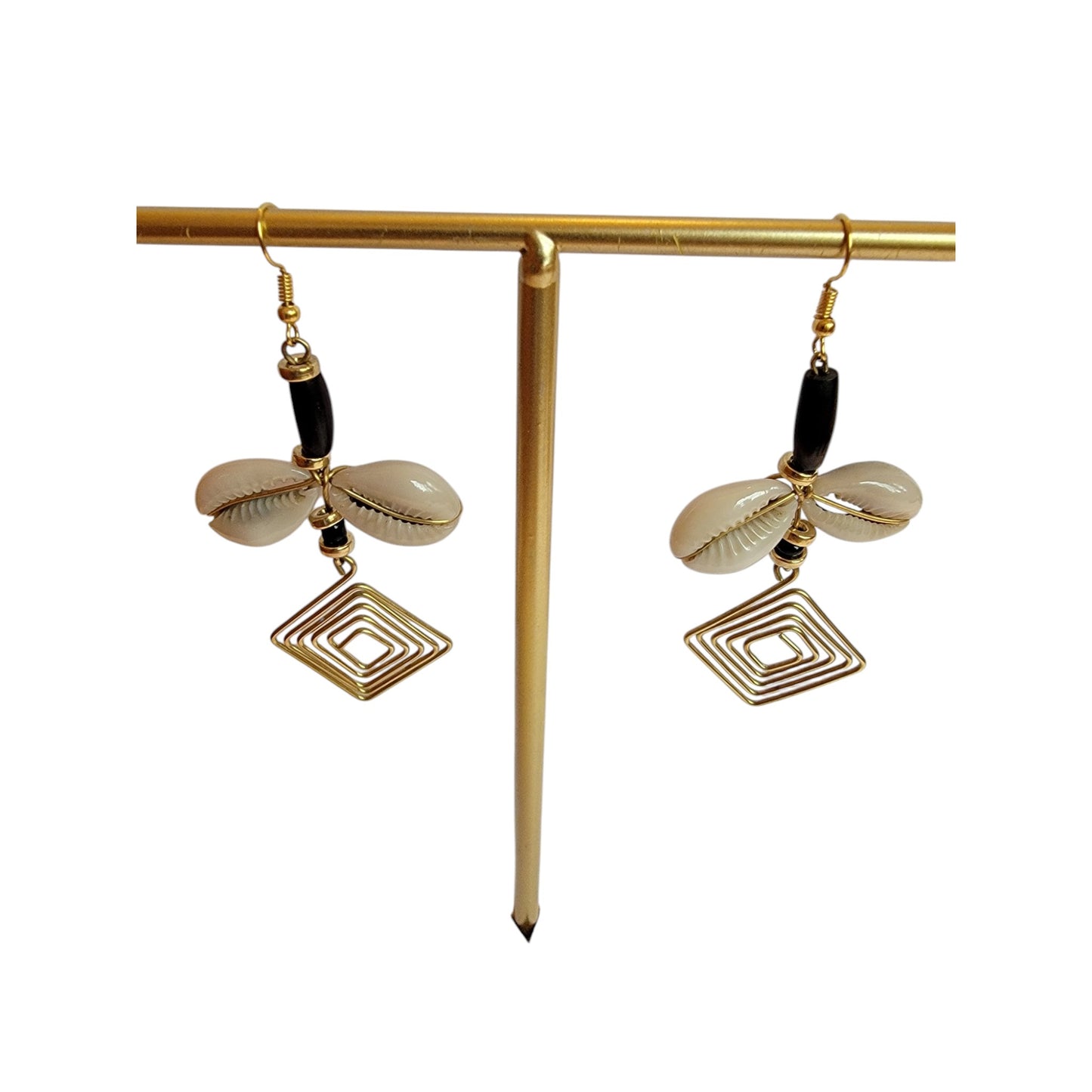 Square Brass Coil W/ shell and Bone