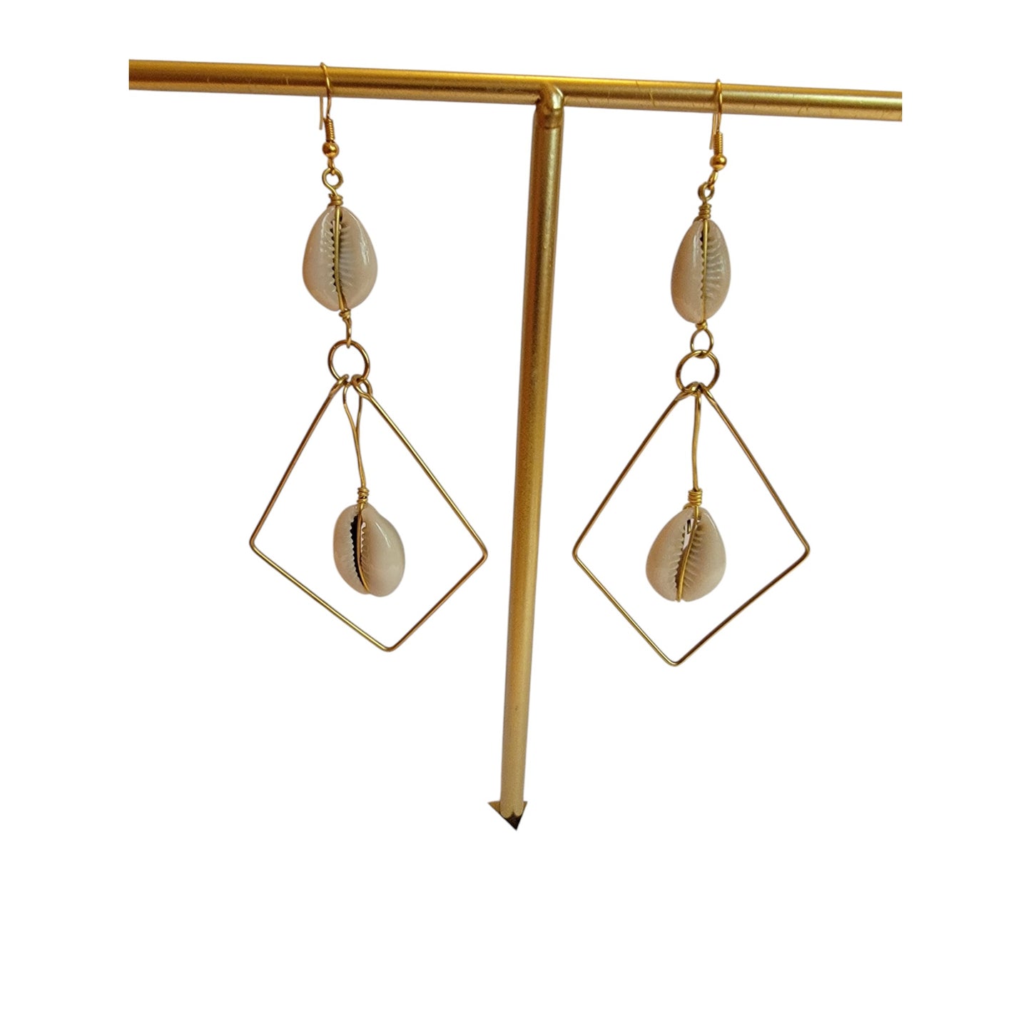 Diamond Shaped Brass W/ 2 Cowrie Shells