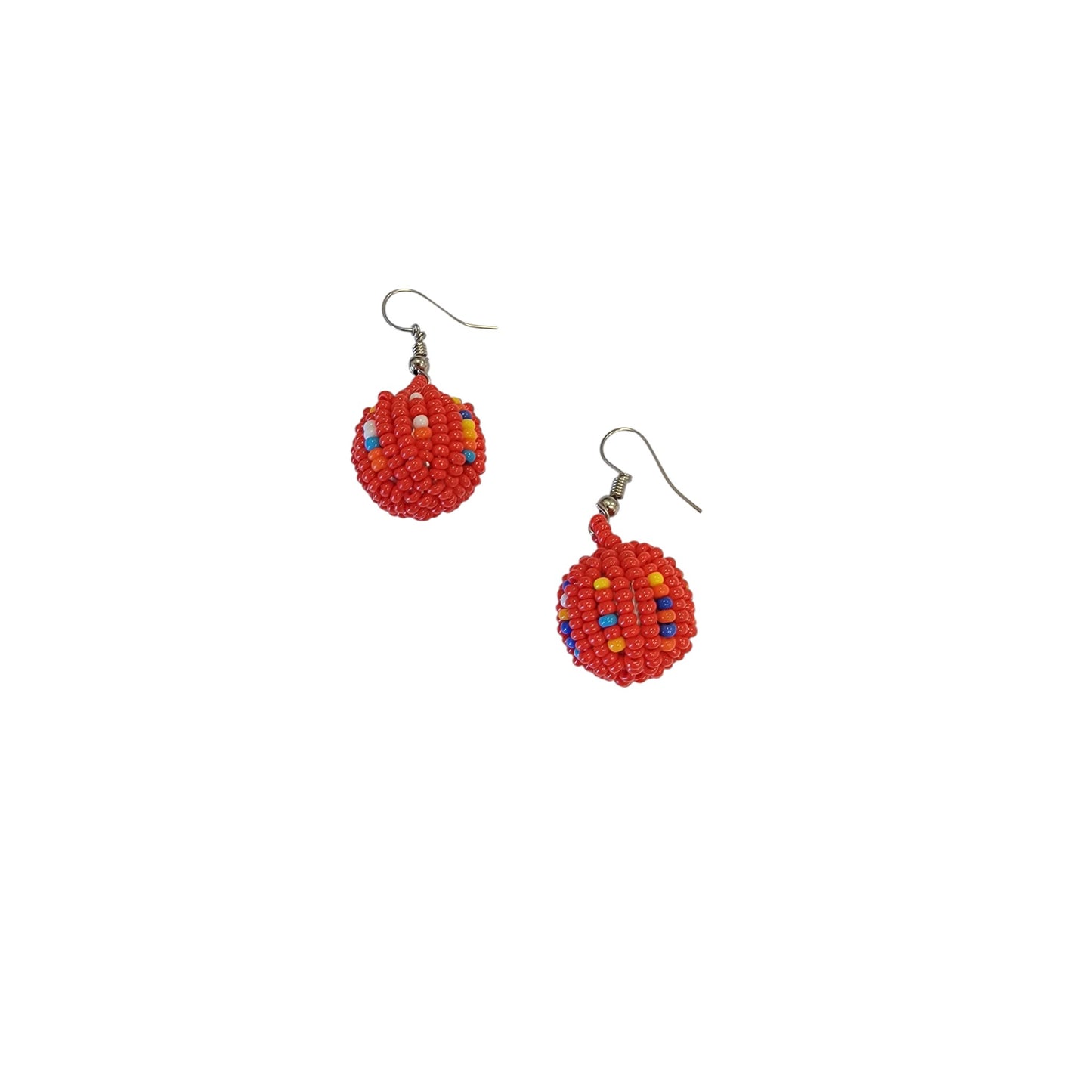 Small Red Beaded Ball Earrings
