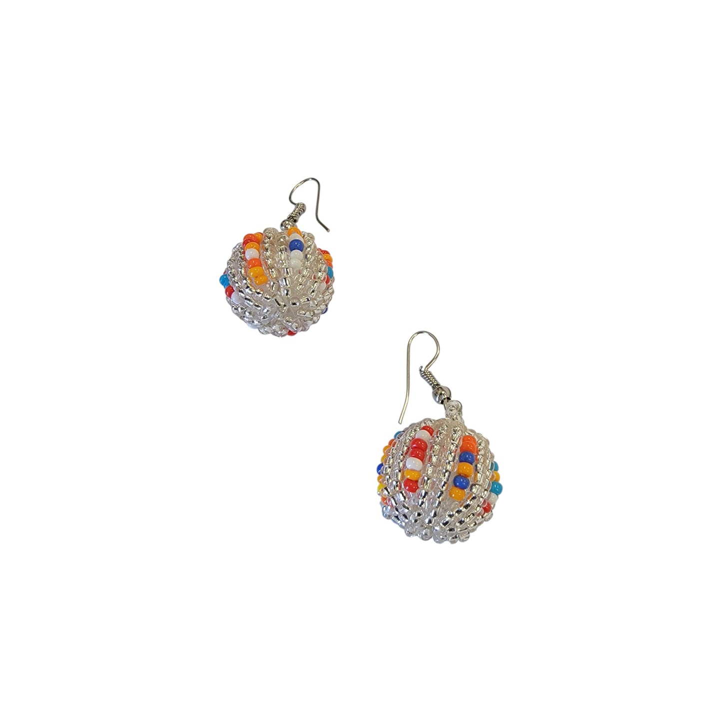 Small Shinny White/Multi Color Beaded Ball Earrings