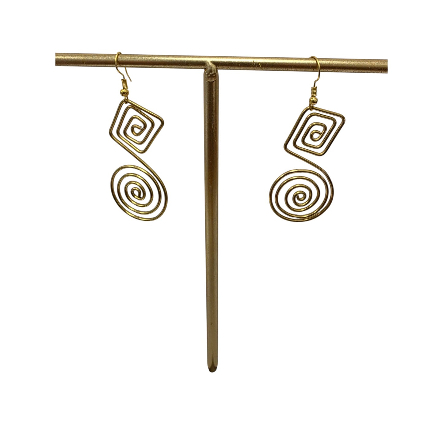 Brass Square & Round Coil Earrings
