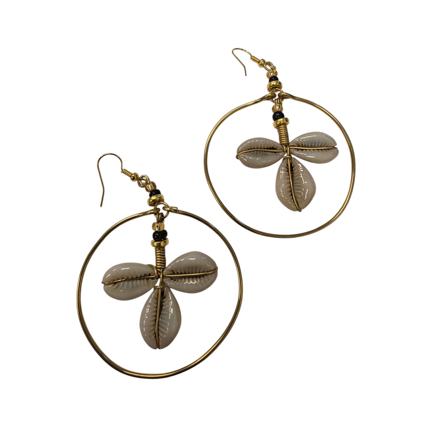 Brass Hoops W/ 3 Cowrie Shells