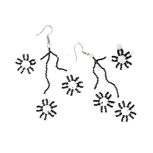 Beaded Black & White Flower Earrings