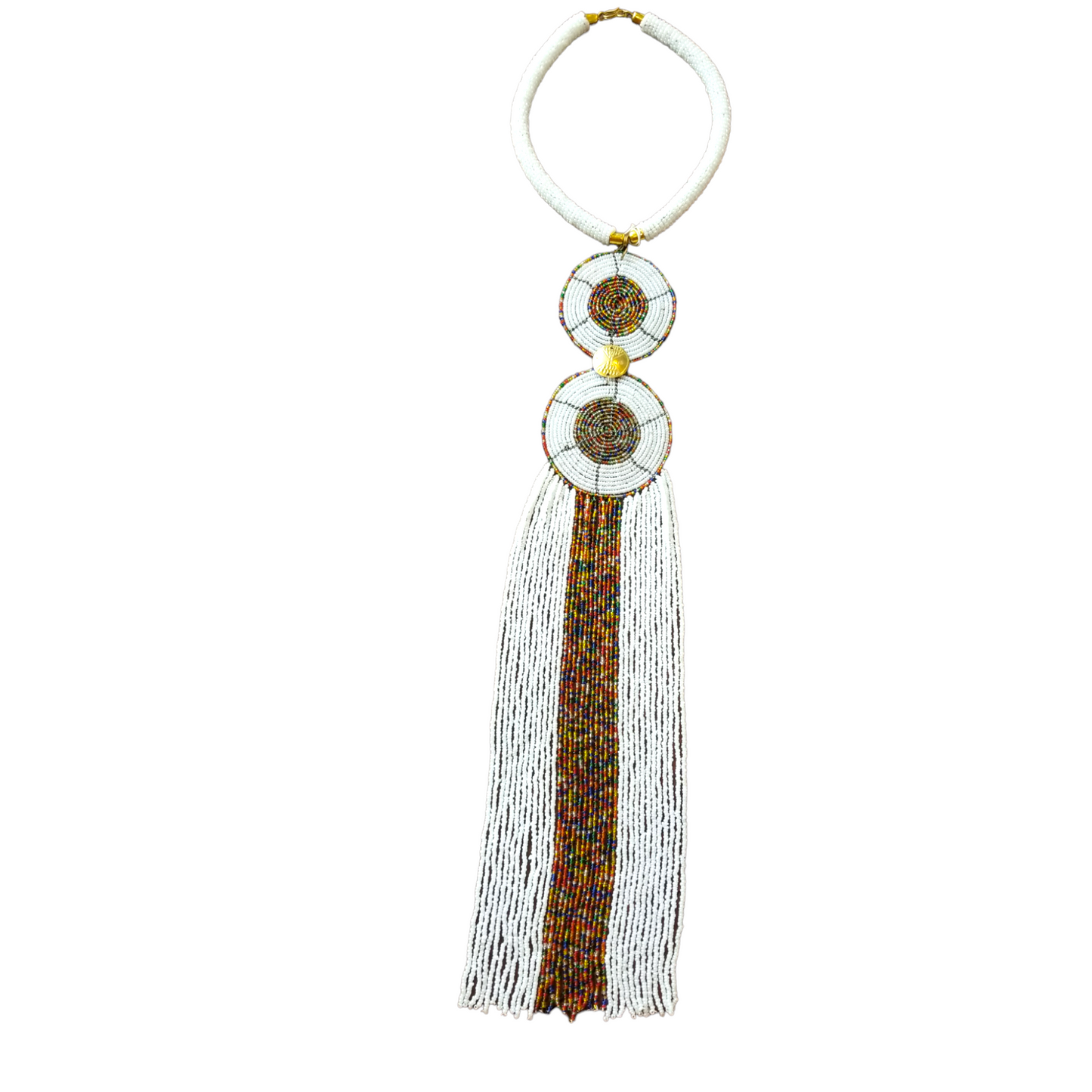 2 White Circles and Bead Strands