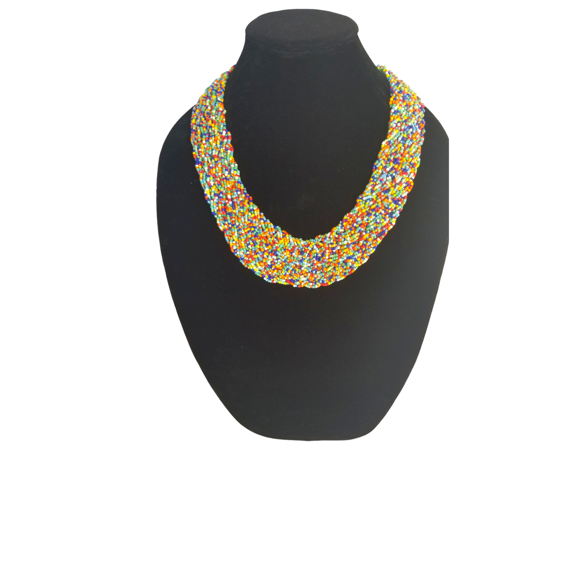 multilayered beaded necklace | Interwoven Multi colors Beaded necklace - Shiro's African Boutique