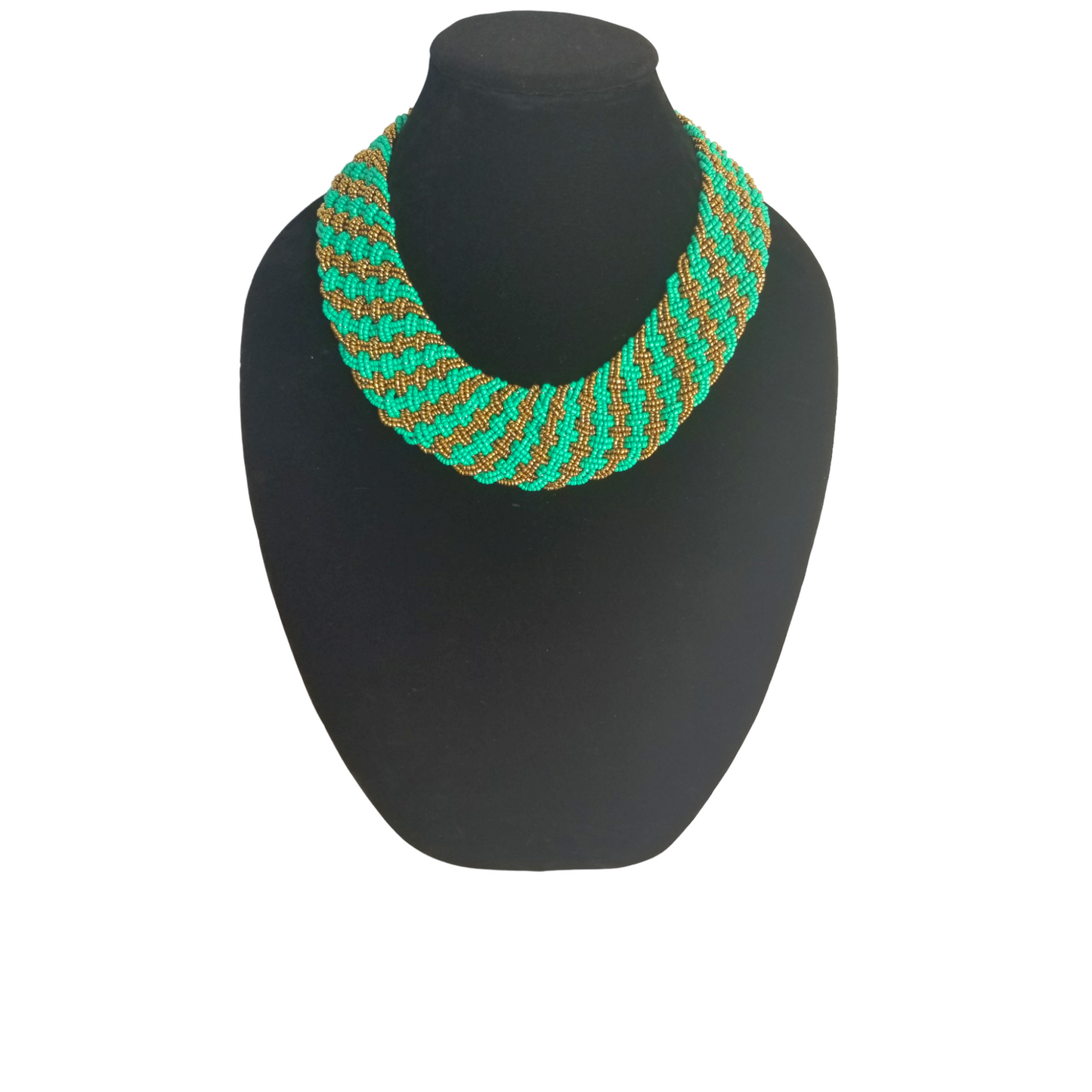 Interwoven Teal & Gold Beads Necklace