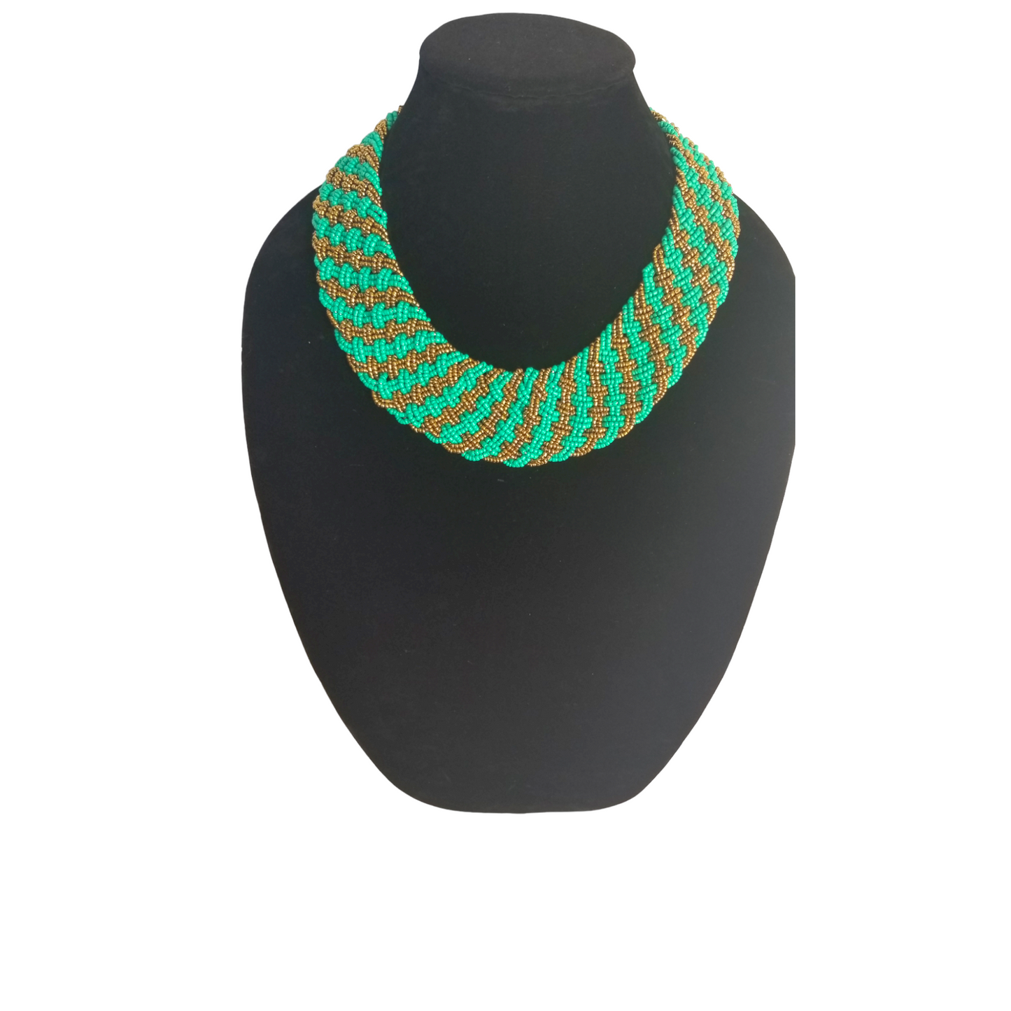 Interwoven Teal & Gold Beads Necklace