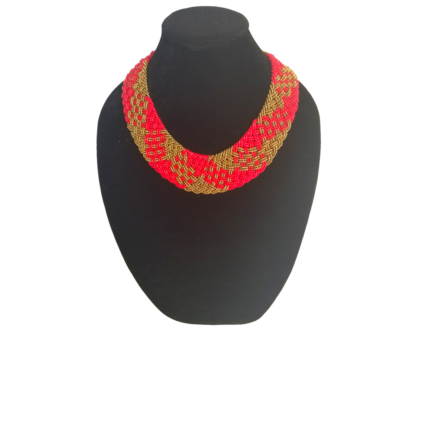 Interwoven Red with Gold Patches Necklace