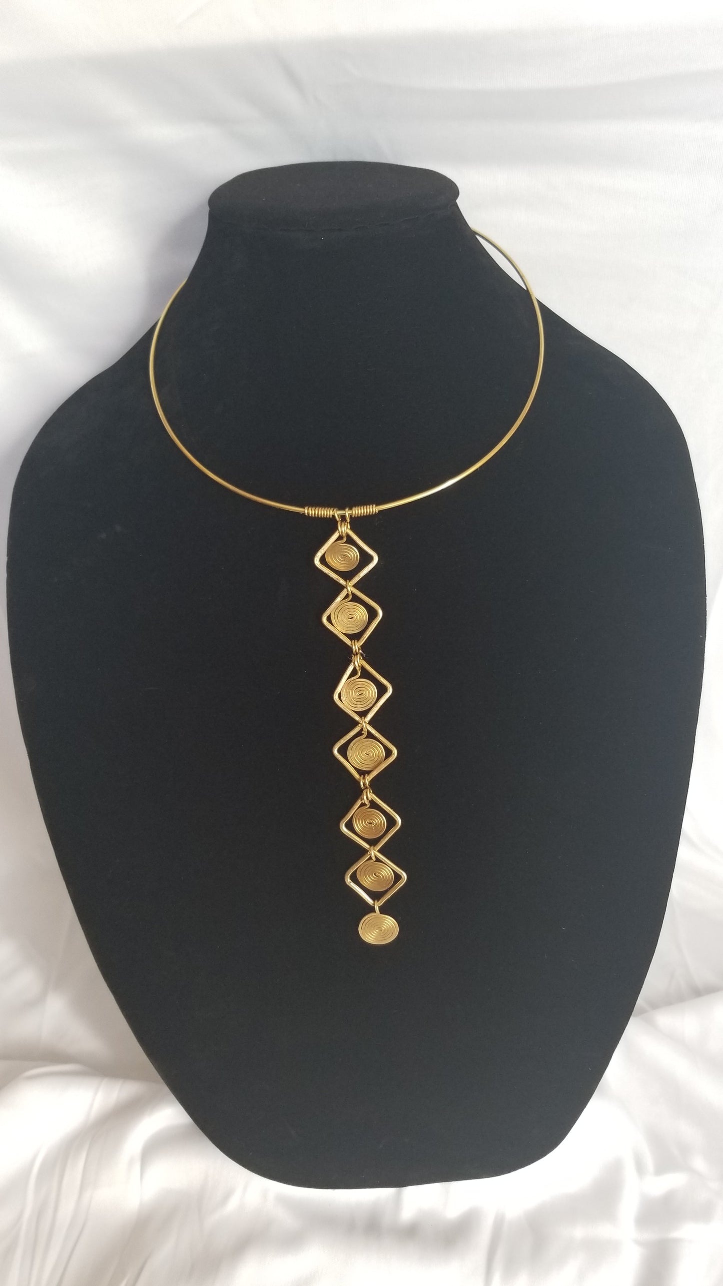 6 Brass Squares with Coils Necklace