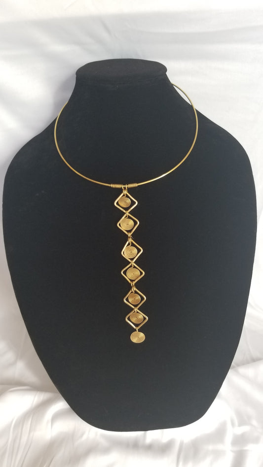 6 Brass Squares with Coils Necklace