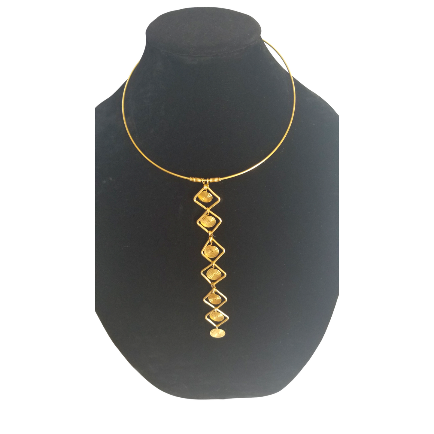 6 Brass Squares with Coils Necklace