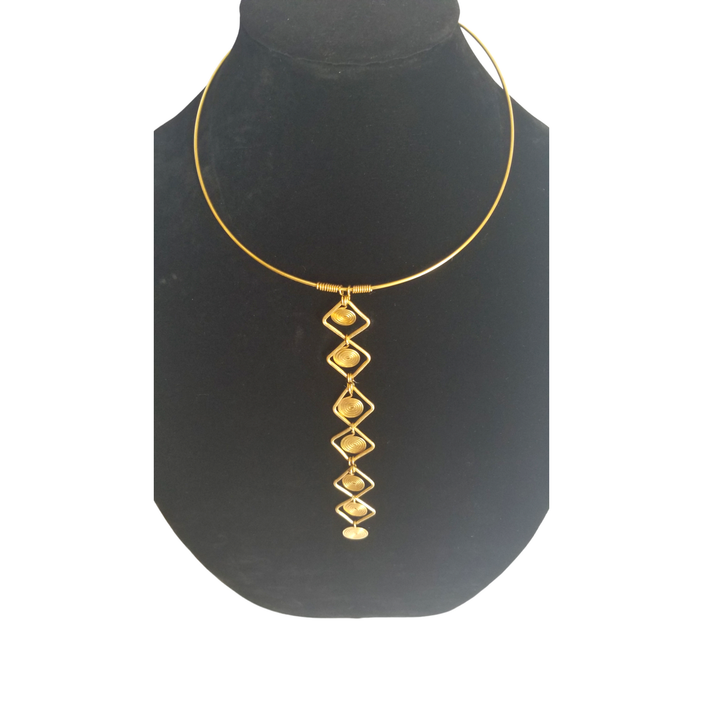 6 Brass Squares with Coils Necklace