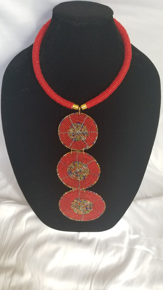 3 Red Circles Necklace