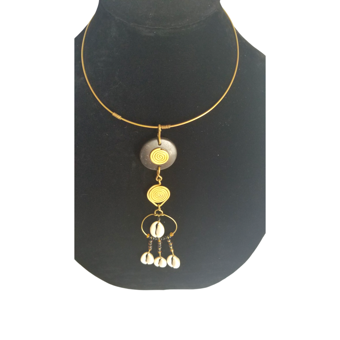Coconut Bead and Cowrie Brass Necklace